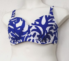 Kona Sol Women's Plus White w/Blue Coral Print Adjustable Bikini Straps Top NWT
