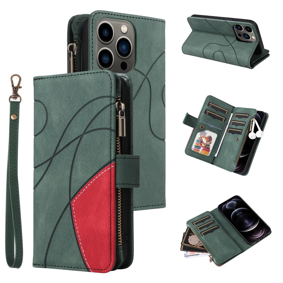Multifunction 9 Card PU Leather Zipper Wallet Case Phone Cover For Various Model - Image 3 of 4