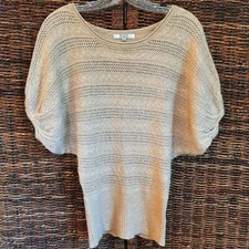 BB Dakota Sweater Women's Small Tan Wool Angora Cable Knit Dolman Bubble Sleeve 