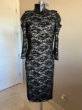 ELIZA J COLD SHOULDER FLORAL LACE BLACK NUDE SHEATH DRESS sz 8