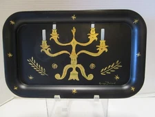 Vintage MCM Georges Briard toleware metal Tray hand painted Candelabra 1950s 14"