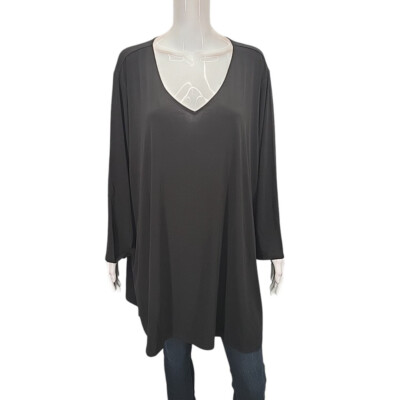 #ad Susan Graver Modern Essentials Dressy Liquid Knit Tunic Top 5X Plus Size Black $19.13