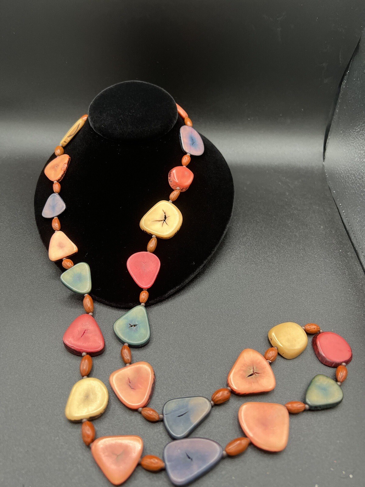 Multi Colored Flat Disc Long Beaded Necklace - image 4