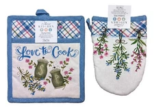 LOVE TO COOK Embroidered Herbs Potholder & Grabber Mitt Set, by Kay Dee Designs