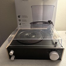 Vinyl Record Player Turntable, Built-In Radio, Speaker, color Black  Beige