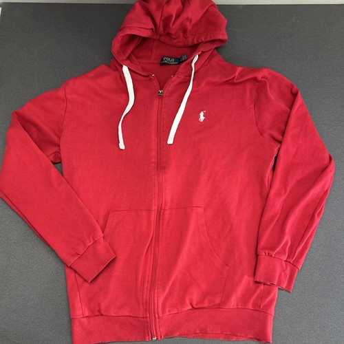 Polo Ralph Lauren Hoodie Herren Große L Rot Full Zip Thermo Sweatshirt Pony Logo