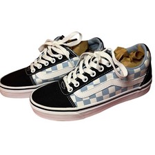 Vans Old Skool Checkered Blue Black White Skate Sneakers Womens 6 Low Top