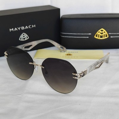MAYBACH Rimless Sunglasses Dark Grey Brown Gradient Lens Pearl White Temples