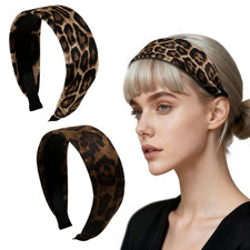 2 Pack Wide Leopard Headbands for , Non-Slip Elastic Hair Bands Soft Fabric H...