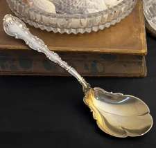 Strasbourg Gorham Berry Serving Spoon-Applied Lacing Gilt Bowl- Silver-8.75"