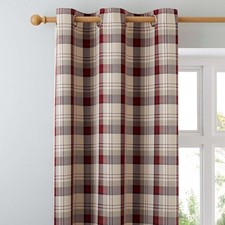 Dunlem Balmoral Red. 2 x Eyelet Curtains, 2 x Tie Back 2 x Cushions Matching