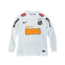 Nike Home Jersey Men's White Santos 2012 #11 Neymar JR Long Sleeve Retro Soccer