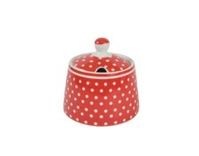 Zuckerdose rot mit Punkten Porzellan gepunktet Pünktchen Geschirr Dots Retro
