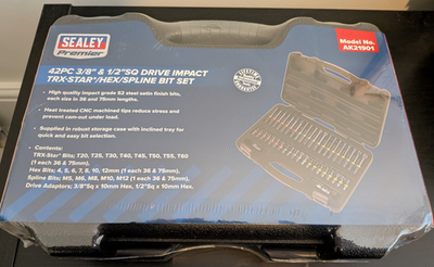 #ad Sealey AK21901 42pc 3 8quot; amp; 1 2quot;Sq Drive Impact TRX Star Hex Spline Bit Set 🛠️ GBP 57.01