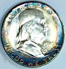 1949-S Key Date Franklin Half Dollar Rainbow Toned Near FBL