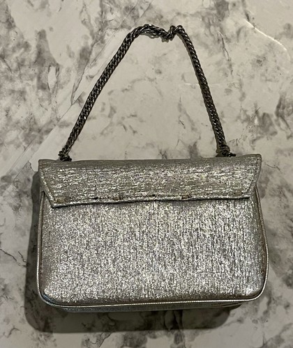 Antique 20s Art Deco Flapper Silver Taffeta Chain Handle Handbag Purse Hoco Prom - Picture 3 of 6