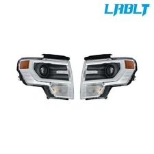 LABLT Pair of Chrome HID Projector Headlights Headlamps For 2013-2014 Ford F150