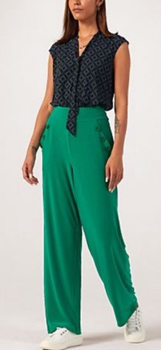KIM & CO SIZE LARGE PETITE EMERALD BRAZIL JERSEY WIDE LEG TROUSERS BNWT - Picture 3 of 3