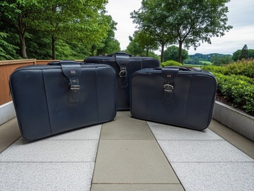American Tourister Vintage 1970s Navy Blue Soft-Sided Vinyl Suitcase Set