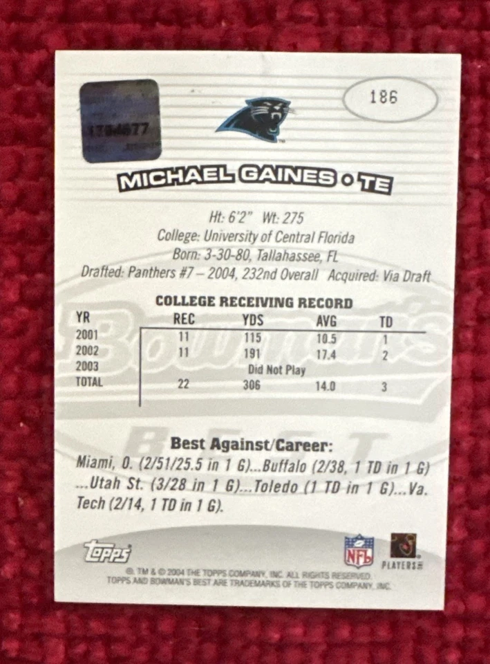 2004 Bowman's Best - Michael Gaines #186 (AU, RC) - Image 2 of 2
