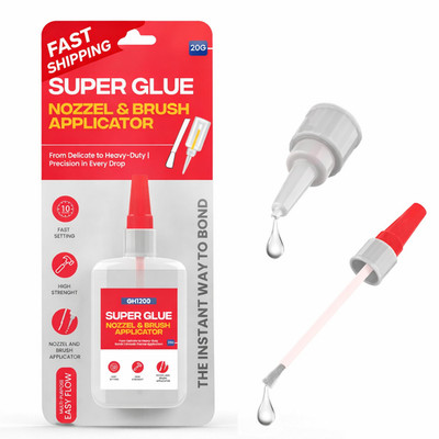 GH1200 Super Glue with Brush & Nozzle Clear CA Glue Fast Dry for Plastic Metal
