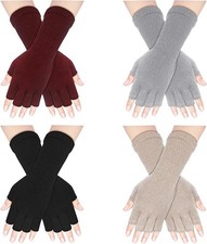 Fingerless Gloves for Women - Half Finger Typing Winter Gloves with Long Wrist C
