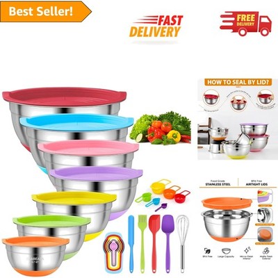 Chareada 18-Piece Stainless Steel Mixing Bowls Set with Airtight Lids & Utensils