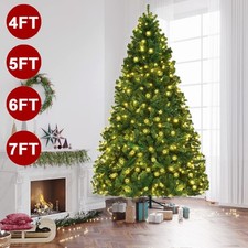 4/5/6/7FT Artificial Spruce Christmas Tree with LED Fairy String Lights Holiday