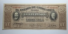 Pancho Villa Mexico Revolution Veinte 20 Pesos 4-1-1915 Chihuahua SN 2785728 UNC