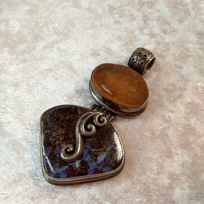 Anhänger Sterling Silber Set (gestempelt 925) Steine oval & Fächerform australischer Opal