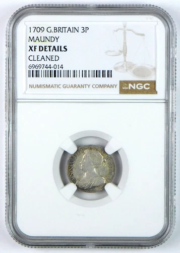 1709 Great Britain Sterling Silver 3 Pence - Maundy - NGC XF Details - Cleaned