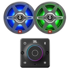 JBL AURA Bluetooth Receiver 2x JBL 6.5" 225 Max LED RGB Marine Speakers Grilles