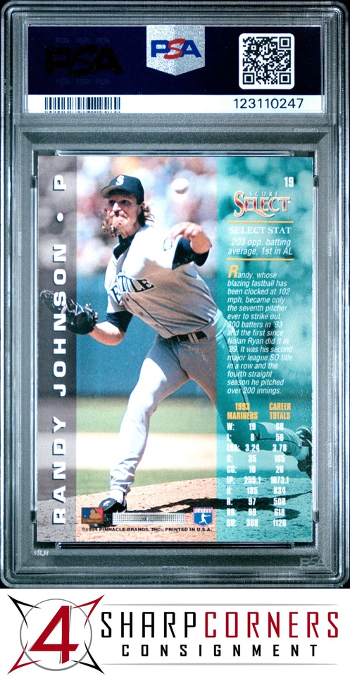 1994 SELECT #19 RANDY JOHNSON MARINERS HOF PSA 10 - Image 2 of 3