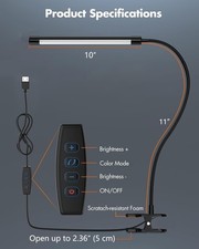 LED Desk Lamp Adjustable Neck Lamp with Clamp Eye-Caring Reading Desk Light 5V