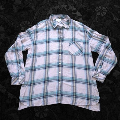 J.Jill Soft Pink Plaid Flannel Button-Down Shirt w/ Shell Buttons EUC Size Small