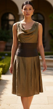 Adrianna Papell Dress Women 8 Metallic Bronze Fit Flare Cowl Neck Keyhole Party