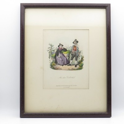 AUNTIQUE End XIX Hand-Colored Lithograph Aus dem Zillerthale C.A.Czichna