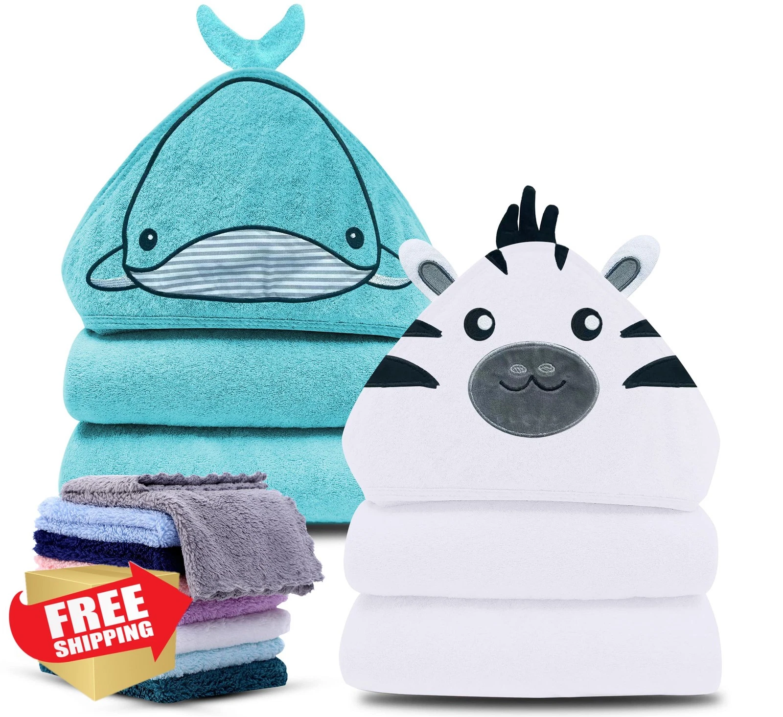 Cute Castle 2 Pack Hooded Baby Towel Rayon Made from Bamboo with 8 Washcloths...