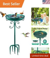 Heavy-Duty Freestanding 35-Inch Bird Bath with Removable Bowl Green Finish