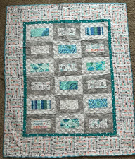 Baby Boy Handmade Flannel Quilt - teal, and white with arrows NEW - 37" x 45"