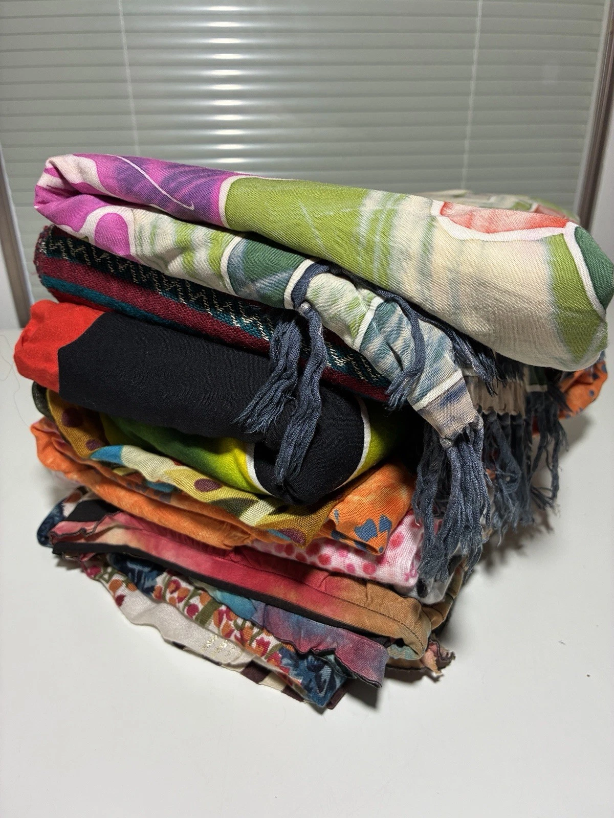 Scarf LOT OF 11 Mixed Material Sizes Prints Colorful Boho Hippie Tassels READ