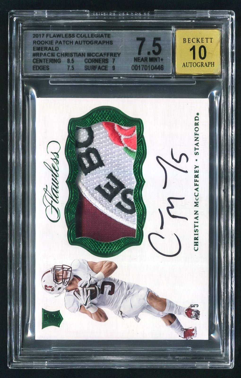 Christian McCaffrey Panini Flawless Collegiate Rookie Patch Autograph #CM Emerald