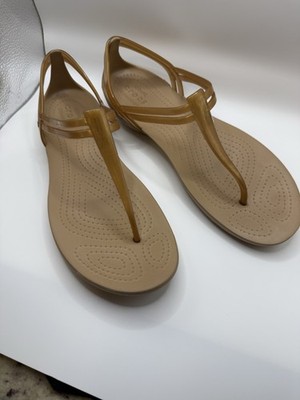 Crocs Isabella T-Strap Thong Sandals Womens 9 Bronze Tan Slip On Jelly Flats L