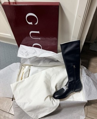 NWT GUCCI Jordaan black leather knee-high boots Size 37 1/2