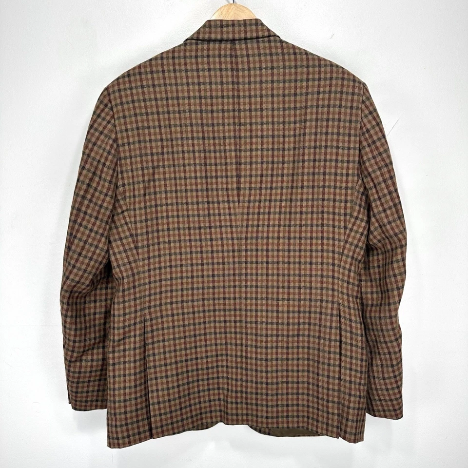 Abrigo Blazer Deportivo Alan River Mezcla Lana Hombre 40R Marrón Verde Rojo Cuadros Doble Foto 2 de 4