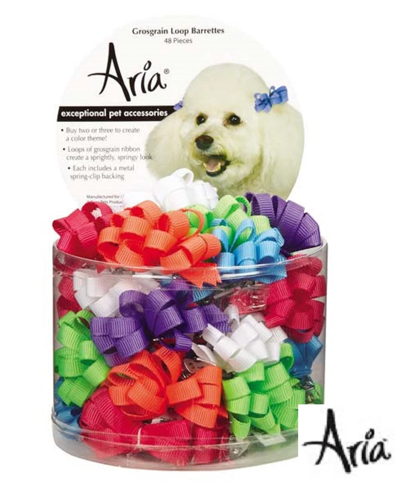 48pc GROSGRAIN LOOP CURLED RIBBON HAIR BOW w/BARRETTE CLIP Dog Grooming Top Knot - Image 3 of 4