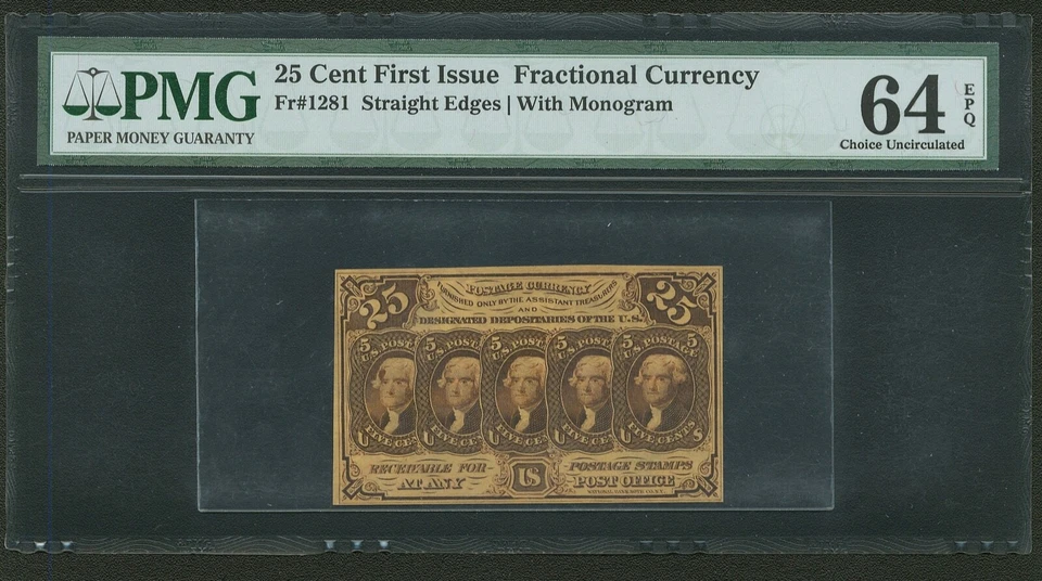 1862-63 25 CENTS FRACTIONAL CURRENCY FR1281 CERTIFIED PMG CHOICE UNCIRCULATED 64 - Image 4 of 4