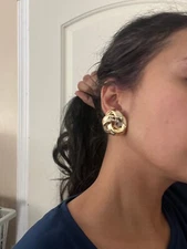 Big gold clip on earrings gold studs clip round studs large  chunky