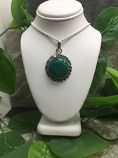 18  Green Onyx Handmade Necklace  2" Pendant 925 Silver Plated New 5624