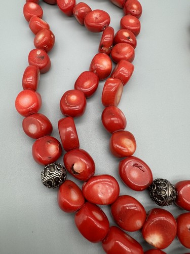 Vintage Red Coral Beads 3 Strand 925 Sterling Silver Clasp/Beads Necklace 17” - Picture 5 of 24